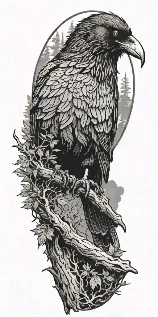 Forest With A Raven Sitting On The Top