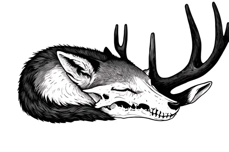 Fox Sleeping On Deer Skull