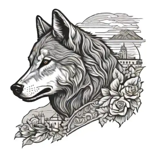 Outline Of Sicily With Wolf Face