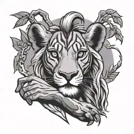 Rafiki Holding Up Simba With A Purple Tree In The Background