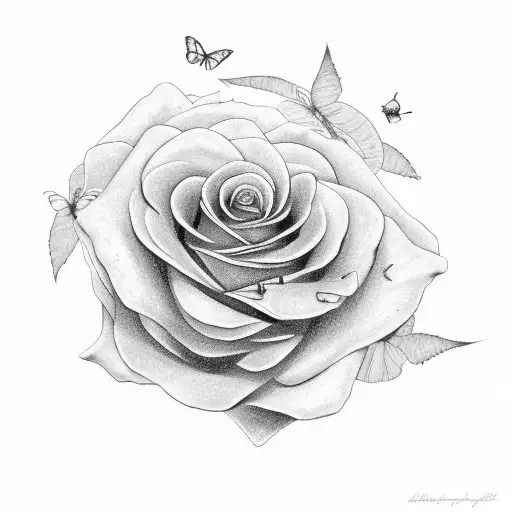 Grunge Rose And Butterfly