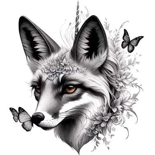 Fox Head Unicorns And Fairies Butterflys
