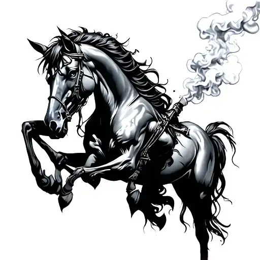 Macabre Dark Evil Reaper Horse Smoke Woman