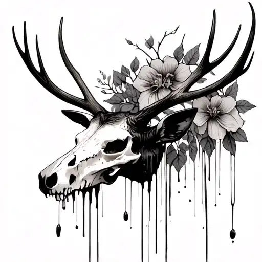 Elk Skull With Love Lies Bleeding Flowers Hanging From The Antlers