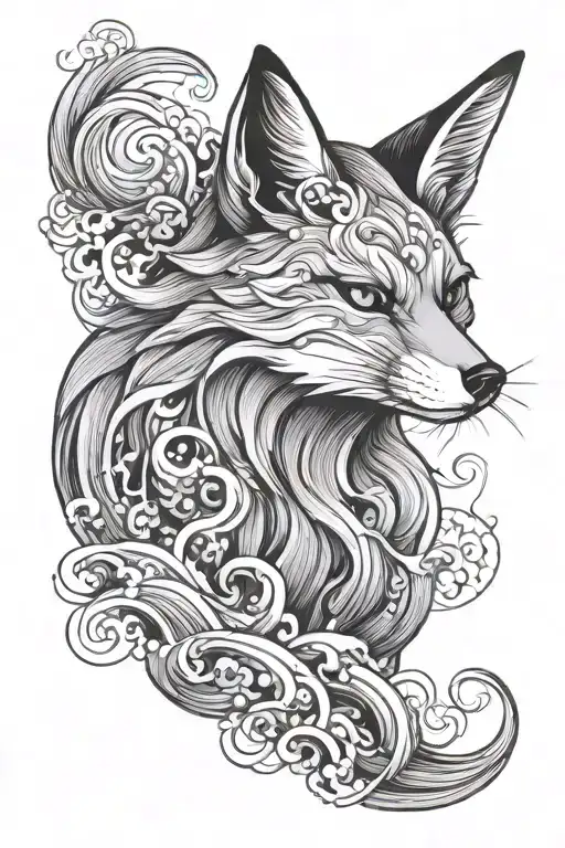 Fox Spirit With Japanese Waves