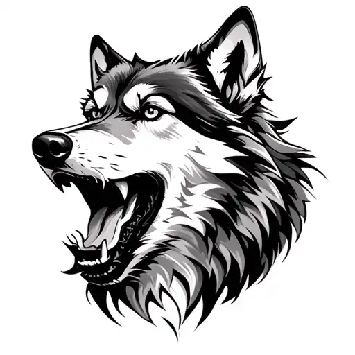 Create A Unique Tatoo Desing Of Wolf Line Form Open Mouth