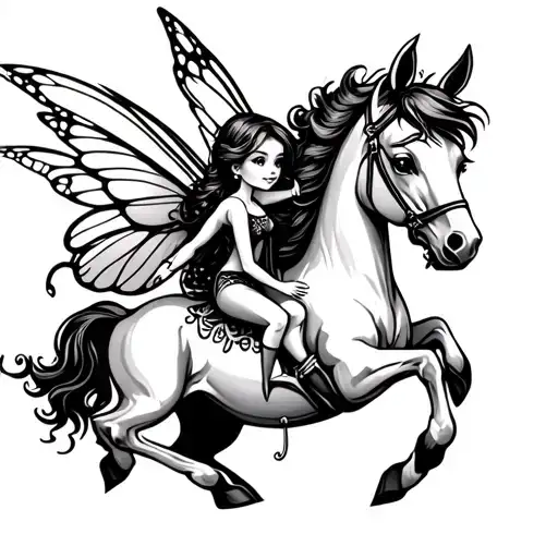A Cute Fairy Riding A Cute Horse Flying