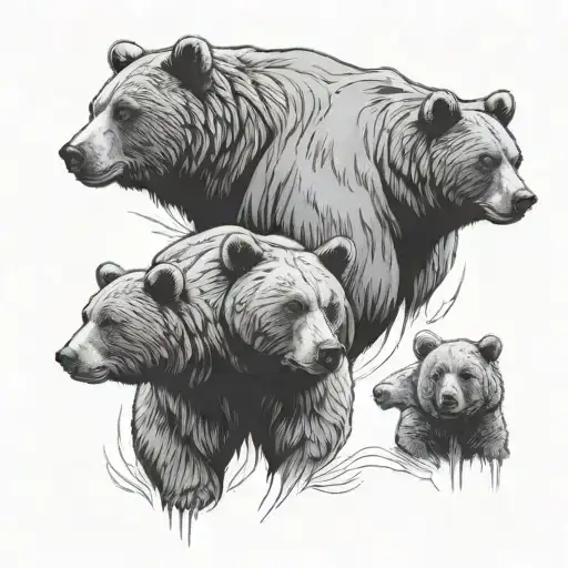 Bear Family Male Female And Cub Faces In A Line