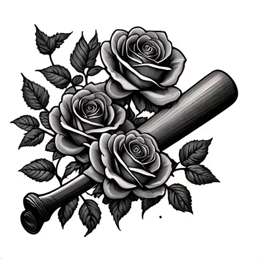 Two Baseball Bat With Roses Intertwined