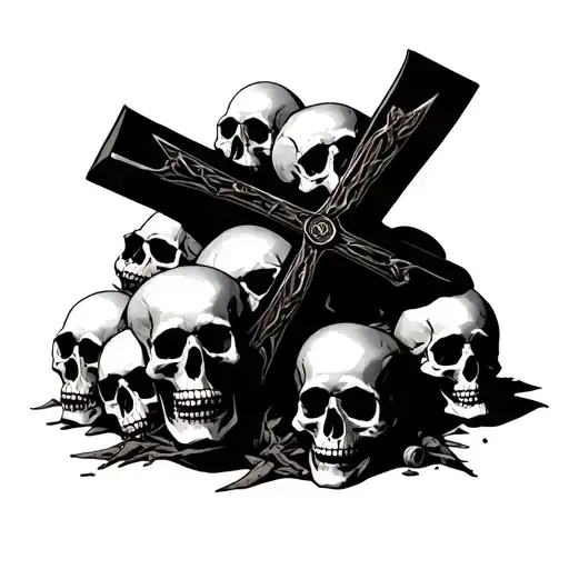 Gothic Cross Over A Pile Of Skulls