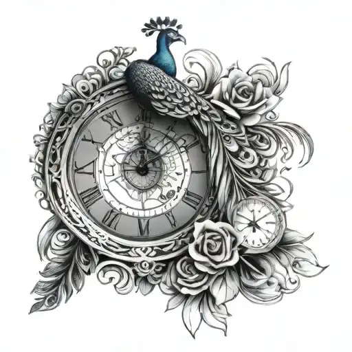 Peacock And Timepiece