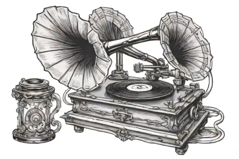 Gramophone With Lines Of Music Themed