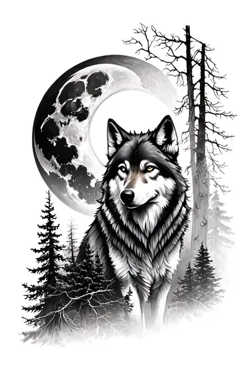 Wolf Surrounded Woods Moon Surrounded