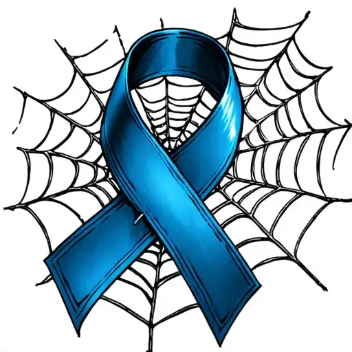 Blue Cancer Ribbon Torn Apart But Connected With A Widows Web