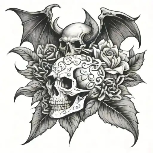 Devil Angel Moon Flower Skull