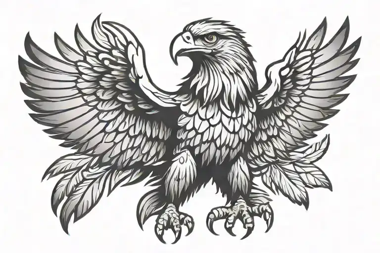 Feathered Eagle Front View Stencil Style