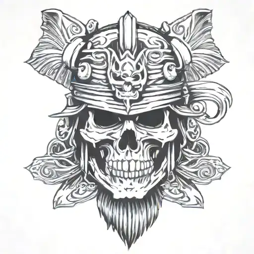 Skull Wearing Samurai Helmet