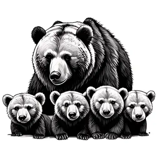 Bear And Four Cubs Totem Tribal Tattoo Design