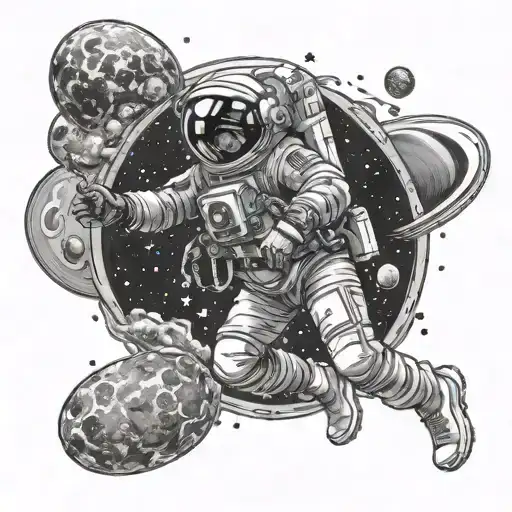 Astronaut Lost In Space Surrounded By Planets