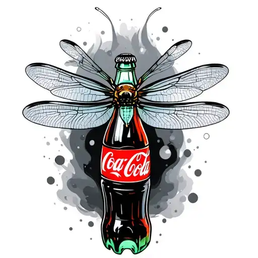 A Coke Bottle With A Dragonfly Coming Out Of The Top