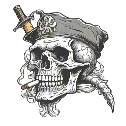 Skull With Cigarette In Teeth Slightly