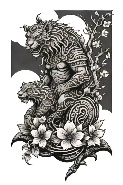 Polynesian Temple Cherry Blossom Leo Zodiac Sign Brave And Rider Or Motorcycle