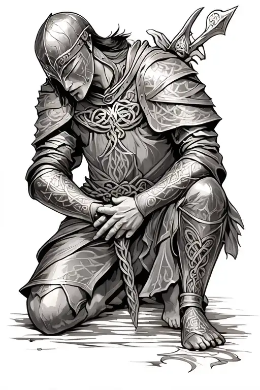 Celtic Knight Kneeling Praying