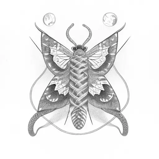 Fine Line Moth With A Snake Head Inside