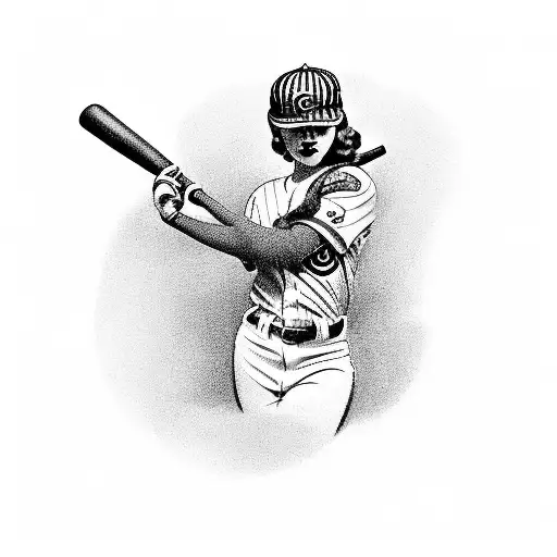 Pin-up Girl In Chicago Cubs Uniform Holding Baseball Bat
