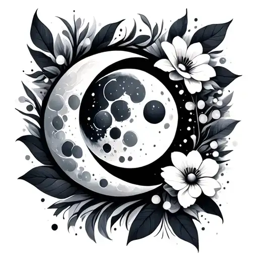 Trippy Moon And Abstract Flowers
