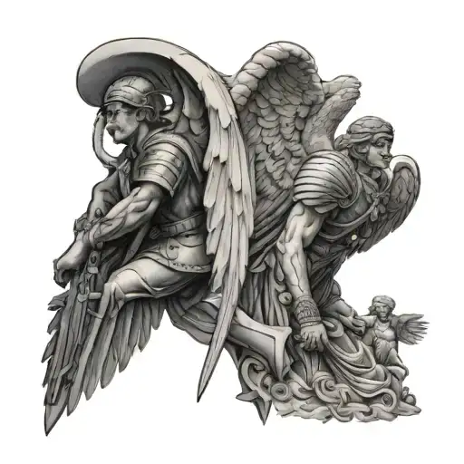 A Soldier And Archangel Michael In The Background