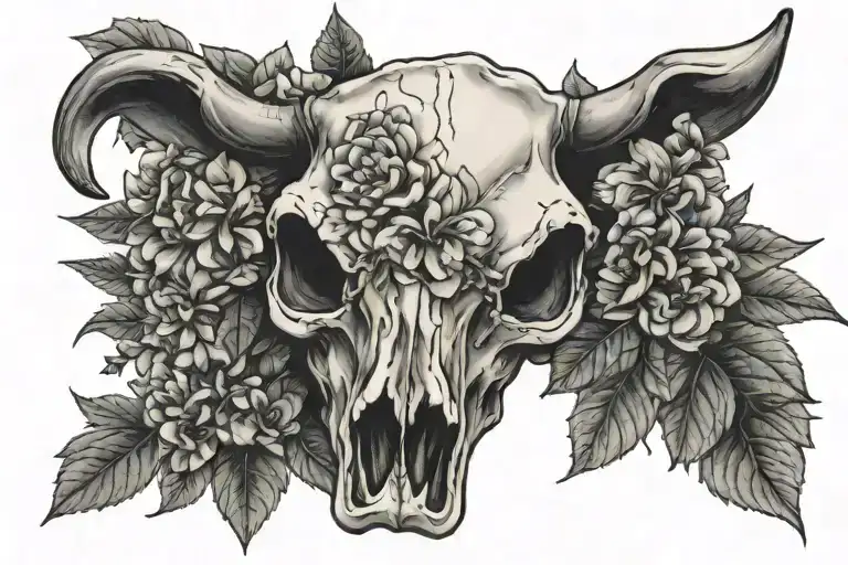 Cow Skull With Hydrangeas And Other Flowers
