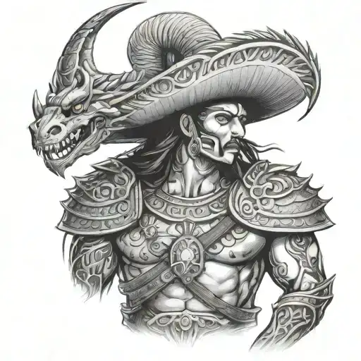 Mexican Warrior With Dragon Wrapped