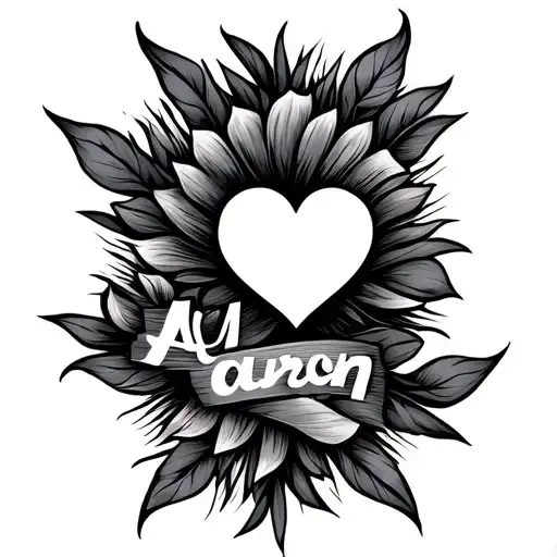 Simple Line Tattoo With The Name Aaron And A Heart