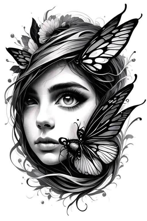 Woman Face With Butter Fly Eye Symbol Integrated