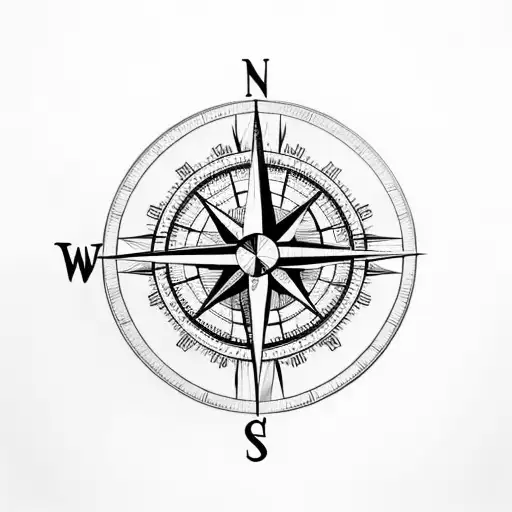 Compass Rose With A Swallow On Top And An Anchor Below