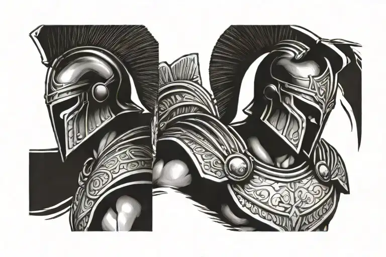 Spartan Warrior With Helmet Full Detailed Blackwork