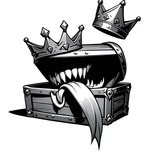A Mimic Disguised As A Treasure Chest Wearing A Crown Showing Its Teeth And A Long Tongue Attacking