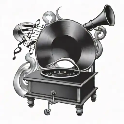 Gramophone With Music Notes Flowing