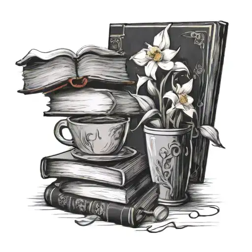 Books And Coffee With Daffodil And Rose