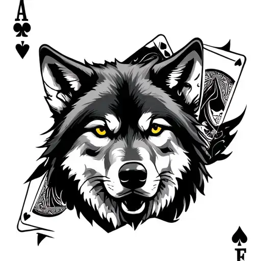 Poker Cards With A Wolf Over Top