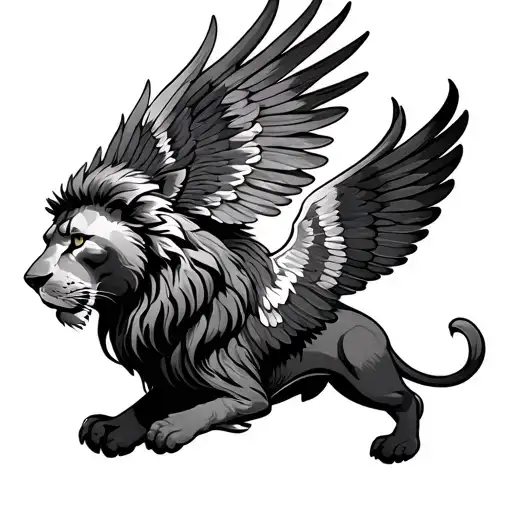 Phoenix Flying Over Lion