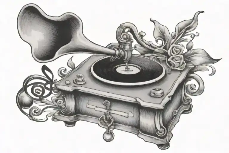 Gramophone With Music Notes Flowing