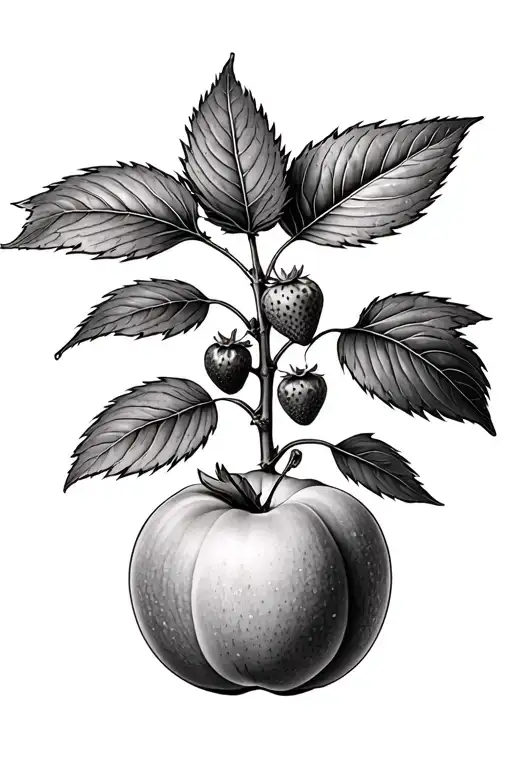 Peach Brench And A Strawberry Plant