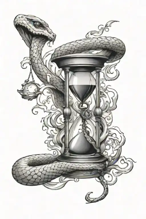 Snake Surrounding An Hourglass And A Thunder