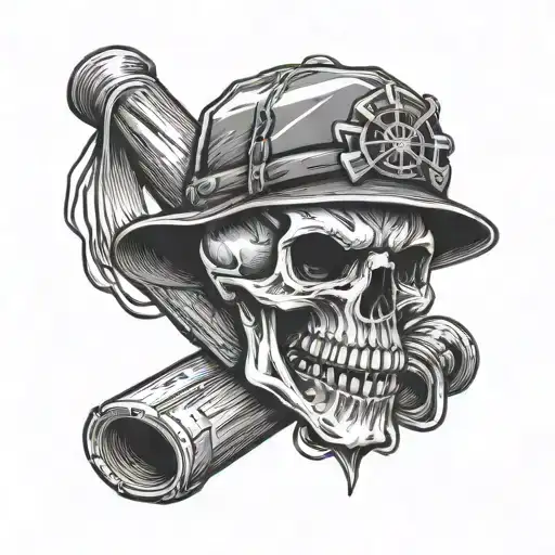 Skull With Bucket Hat And Crossed Baseball Bats