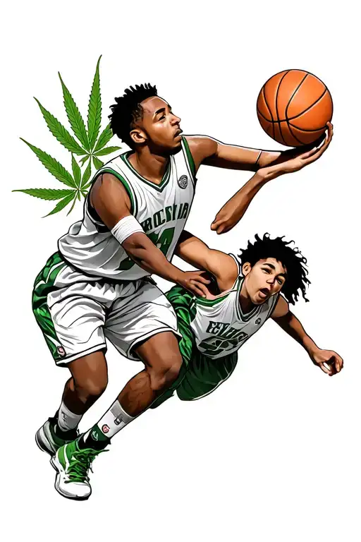 Two Friends Playing Basketball With A Weed Reference