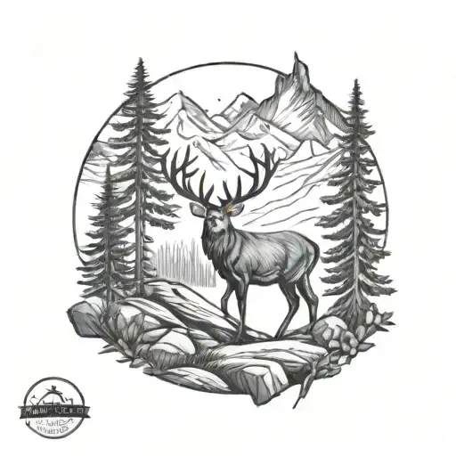 White Tail Deer Sleeve Tattoo Mountains