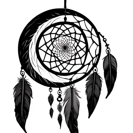 Moon Dream Catcher Entangled With 444 Hanging Feathers