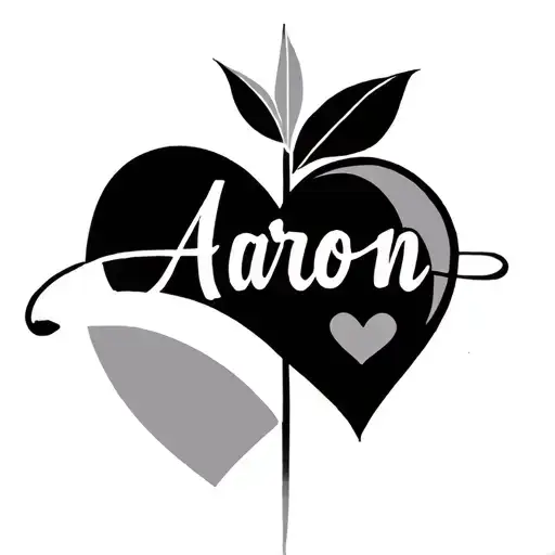 Line Tattoo With The Name Aaron And A Heart